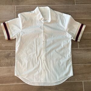 Sandro White Short Sleeve Men's Shirt with Striped Sleeves